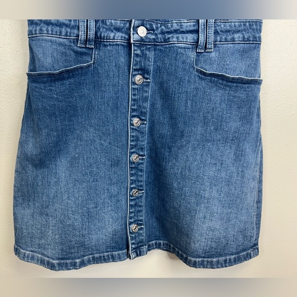 PAIGE Jaxson Blue Denim Mini Dress Womens 10 Vneck Cotton Pockets Classic - Picture 7 of 12